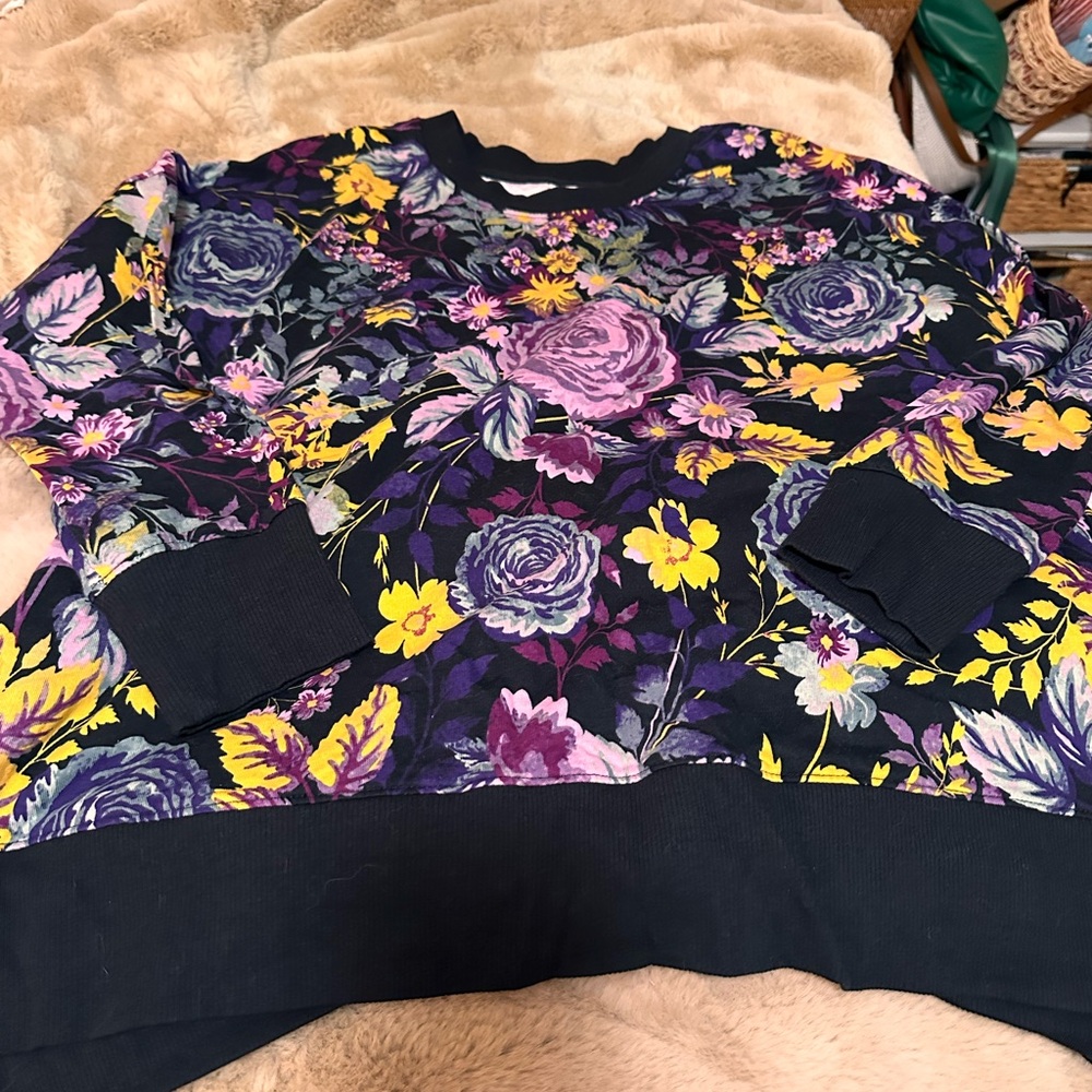 LuLaRoe Floral Hoodie - Purple, Yellow, Black
